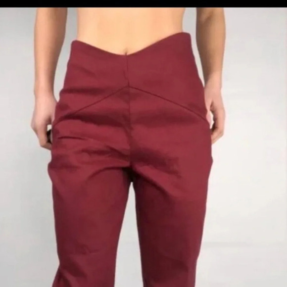 Unique Vintage Burgundy V-Waist Crop Pants Sz M 6-8# 200 - Picture 2 of 9